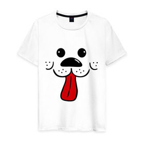 Мужская футболка хлопок с принтом Радостный песик в Екатеринбурге, 100% хлопок | прямой крой, круглый вырез горловины, длина до линии бедер, слегка спущенное плечо. | Тематика изображения на принте: пёсик | радостный песик | собака | язык