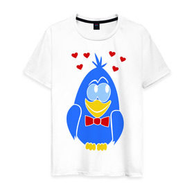 Мужская футболка хлопок с принтом Влюбленный голубь (парная) в Екатеринбурге, 100% хлопок | прямой крой, круглый вырез горловины, длина до линии бедер, слегка спущенное плечо. | влюбленный голубок | влюбленный голубь (парная) | голубок | голубь | любовь | птичка | сердечки
