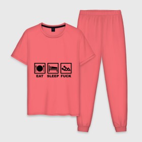 Мужская пижама хлопок с принтом Eat sleep fuck в Екатеринбурге, 100% хлопок | брюки и футболка прямого кроя, без карманов, на брюках мягкая резинка на поясе и по низу штанин
 | еда | кровать | любовь | сон