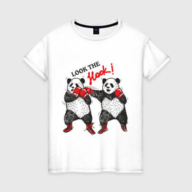 Женская футболка хлопок с принтом Look the Hook в Екатеринбурге, 100% хлопок | прямой крой, круглый вырез горловины, длина до линии бедер, слегка спущенное плечо | панда