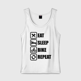 Женская майка хлопок с принтом Eat Sleep Bike Repeat в Екатеринбурге, 95% хлопок, 5% эластан |  | bike | eat | eat sleep bike repeat | repeat | sleep | велоспорт | кровать | спорт