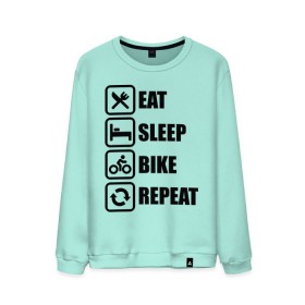 Мужской свитшот хлопок с принтом Eat Sleep Bike Repeat в Екатеринбурге, 100% хлопок |  | bike | eat | eat sleep bike repeat | repeat | sleep | велоспорт | кровать | спорт