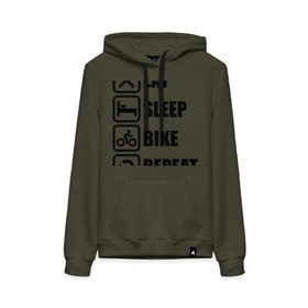 Женская толстовка хлопок с принтом Eat Sleep Bike Repeat в Екатеринбурге, френч-терри, мягкий теплый начес внутри (100% хлопок) | карман-кенгуру, эластичные манжеты и нижняя кромка, капюшон с подкладом и шнурком | bike | eat | eat sleep bike repeat | repeat | sleep | велоспорт | кровать | спорт