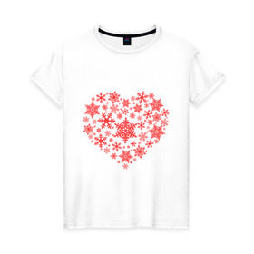 Женская футболка хлопок с принтом Снежное сердце в Екатеринбурге, 100% хлопок | прямой крой, круглый вырез горловины, длина до линии бедер, слегка спущенное плечо | новый год | новый год 2014 | подарки | праздник | сердечко | снег | снежное сердце | холодное сердце