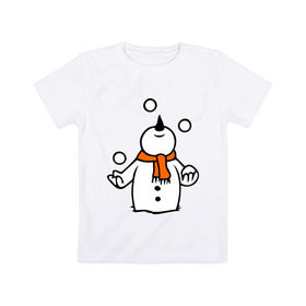 Детская футболка хлопок с принтом Снеговик играет в снежки. в Екатеринбурге, 100% хлопок | круглый вырез горловины, полуприлегающий силуэт, длина до линии бедер | новый год | новый год 2014 | подарки | снег | снеговик | снеговик играет в снежки | снежки