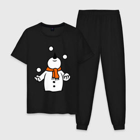 Мужская пижама хлопок с принтом Снеговик играет в снежки. в Екатеринбурге, 100% хлопок | брюки и футболка прямого кроя, без карманов, на брюках мягкая резинка на поясе и по низу штанин
 | новый год | новый год 2014 | подарки | снег | снеговик | снеговик играет в снежки | снежки