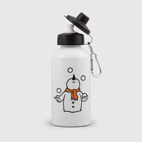 Бутылка спортивная с принтом Снеговик играет в снежки. в Екатеринбурге, металл | емкость — 500 мл, в комплекте две пластиковые крышки и карабин для крепления | Тематика изображения на принте: новый год | новый год 2014 | подарки | снег | снеговик | снеговик играет в снежки | снежки