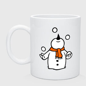 Кружка с принтом Снеговик играет в снежки. в Екатеринбурге, керамика | объем — 330 мл, диаметр — 80 мм. Принт наносится на бока кружки, можно сделать два разных изображения | новый год | новый год 2014 | подарки | снег | снеговик | снеговик играет в снежки | снежки
