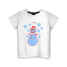 Детская футболка хлопок с принтом Снеговик в Екатеринбурге, 100% хлопок | круглый вырез горловины, полуприлегающий силуэт, длина до линии бедер | 2014 | веселый снеговичек | зима | новый год | свет | снег | снеговик | снеговичек | снежинка