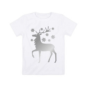 Детская футболка хлопок с принтом Олень в Екатеринбурге, 100% хлопок | круглый вырез горловины, полуприлегающий силуэт, длина до линии бедер | новогодний подарок | олень и  снежинки | с новым годом | северный олень | снег | снежинки