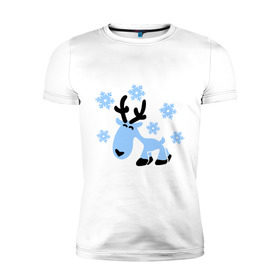 Мужская футболка премиум с принтом Няшный олень. в Екатеринбурге, 92% хлопок, 8% лайкра | приталенный силуэт, круглый вырез ворота, длина до линии бедра, короткий рукав | новогодний подарок | няшный олень | олень | олень и снег | с новым годом | снег | снежинки