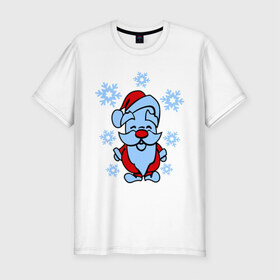 Мужская футболка премиум с принтом Дед Мороз в снегу в Екатеринбурге, 92% хлопок, 8% лайкра | приталенный силуэт, круглый вырез ворота, длина до линии бедра, короткий рукав | 2014 год | дед мороз и снегновый год | дедушка  мороз | новогодний подарок | с новым годом | санта | снег | снежинки