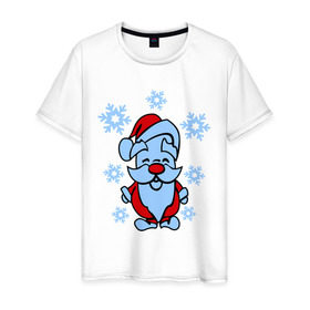 Мужская футболка хлопок с принтом Дед Мороз в снегу в Екатеринбурге, 100% хлопок | прямой крой, круглый вырез горловины, длина до линии бедер, слегка спущенное плечо. | Тематика изображения на принте: 2014 год | дед мороз и снегновый год | дедушка  мороз | новогодний подарок | с новым годом | санта | снег | снежинки