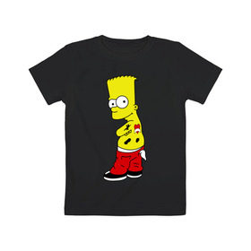 Детская футболка хлопок с принтом Барт в татуировках в Екатеринбурге, 100% хлопок | круглый вырез горловины, полуприлегающий силуэт, длина до линии бедер | барт в татуировках | кино | мультфильмы и тв | симпсоны | тату