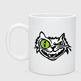 Кружка с принтом Свирепый кот в Екатеринбурге, керамика | объем — 330 мл, диаметр — 80 мм. Принт наносится на бока кружки, можно сделать два разных изображения | глаза | зеленные глаза | зубы | кот | кот с зеленными глаза | котяра | кошачий глаз | свирепый кот