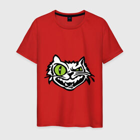 Мужская футболка хлопок с принтом Свирепый кот в Екатеринбурге, 100% хлопок | прямой крой, круглый вырез горловины, длина до линии бедер, слегка спущенное плечо. | Тематика изображения на принте: глаза | зеленные глаза | зубы | кот | кот с зеленными глаза | котяра | кошачий глаз | свирепый кот