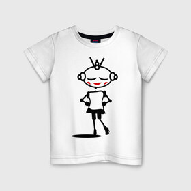 Детская футболка хлопок с принтом Роботы девочка (парная) в Екатеринбурге, 100% хлопок | круглый вырез горловины, полуприлегающий силуэт, длина до линии бедер | девочка | девочка робот | для двоих | любовь | парные | роботы девочка (парная)