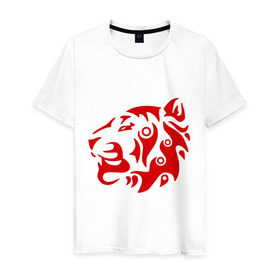 Мужская футболка хлопок с принтом Узор тигр в Екатеринбурге, 100% хлопок | прямой крой, круглый вырез горловины, длина до линии бедер, слегка спущенное плечо. | красный тигр | полосы | тигр | трайбол трайблы и узоры | узор | узор тигр