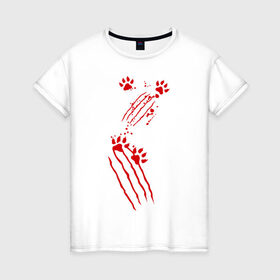 Женская футболка хлопок с принтом Нападение кота в Екатеринбурге, 100% хлопок | прямой крой, круглый вырез горловины, длина до линии бедер, слегка спущенное плечо | злой кот | когти | кошки | лапки | лапы | нападение кота | прикольные картинки | царапины