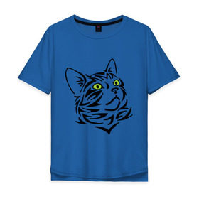Мужская футболка хлопок Oversize с принтом Узор - кот в Екатеринбурге, 100% хлопок | свободный крой, круглый ворот, “спинка” длиннее передней части | глаза | киска | кот с зеленными глазами | кошки | силуэт  кота | узор   кот