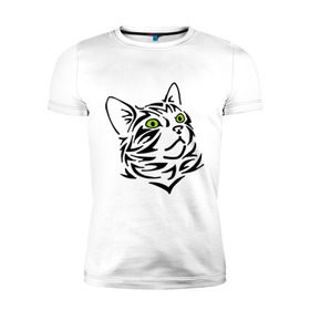 Мужская футболка премиум с принтом Узор - кот в Екатеринбурге, 92% хлопок, 8% лайкра | приталенный силуэт, круглый вырез ворота, длина до линии бедра, короткий рукав | глаза | киска | кот с зеленными глазами | кошки | силуэт  кота | узор   кот