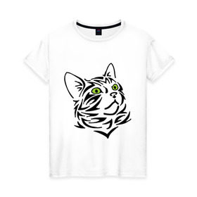 Женская футболка хлопок с принтом Узор - кот в Екатеринбурге, 100% хлопок | прямой крой, круглый вырез горловины, длина до линии бедер, слегка спущенное плечо | глаза | киска | кот с зеленными глазами | кошки | силуэт  кота | узор   кот