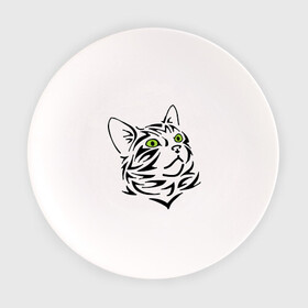 Тарелка с принтом Узор - кот в Екатеринбурге, фарфор | диаметр - 210 мм
диаметр для нанесения принта - 120 мм | Тематика изображения на принте: глаза | киска | кот с зеленными глазами | кошки | силуэт  кота | узор   кот