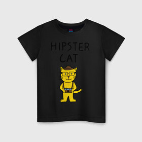 Детская футболка хлопок с принтом Кот хипстер в Екатеринбурге, 100% хлопок | круглый вырез горловины, полуприлегающий силуэт, длина до линии бедер | кот | кот в шляпе | кот хипстер | котики | прикольные картинки