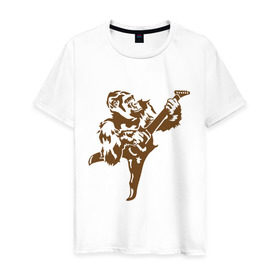 Мужская футболка хлопок с принтом Горилла с электрогитарой в Екатеринбурге, 100% хлопок | прямой крой, круглый вырез горловины, длина до линии бедер, слегка спущенное плечо. | Тематика изображения на принте: гитара
