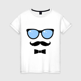 Женская футболка хлопок с принтом Смайл - хипстер в Екатеринбурге, 100% хлопок | прямой крой, круглый вырез горловины, длина до линии бедер, слегка спущенное плечо | бабочка