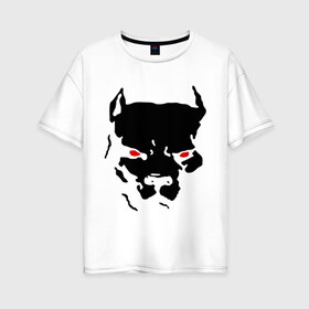 Женская футболка хлопок Oversize с принтом Стаффордширский терьер в Екатеринбурге, 100% хлопок | свободный крой, круглый ворот, спущенный рукав, длина до линии бедер
 | media | глаза | животные | красные глаза | пес | прикольные картинки | собака | старфорширдский терьер