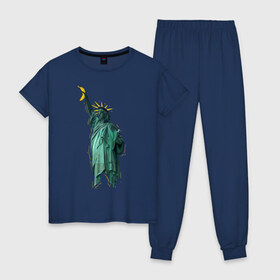 Женская пижама хлопок с принтом Статуя свободы в Екатеринбурге, 100% хлопок | брюки и футболка прямого кроя, без карманов, на брюках мягкая резинка на поясе и по низу штанин | банан