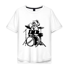 Мужская футболка хлопок Oversize с принтом Обезьяна с барабанами в Екатеринбурге, 100% хлопок | свободный крой, круглый ворот, “спинка” длиннее передней части | барабан | музыка | обезьяна с барабанами | разное