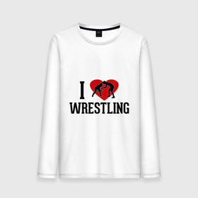 Мужской лонгслив хлопок с принтом I love wrestling в Екатеринбурге, 100% хлопок |  | i love wrestling | греко   римская борьба | любовь к спорту | сердце | спорт