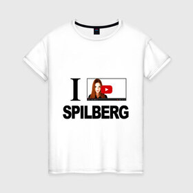 Женская футболка хлопок с принтом Саша Спилберг в Екатеринбурге, 100% хлопок | прямой крой, круглый вырез горловины, длина до линии бедер, слегка спущенное плечо | i love spilberg | sasha spilberg | видеоблоггер | люблю спилберг | саша спилберг