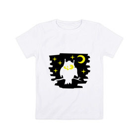 Детская футболка хлопок с принтом Сова в ночном небе в Екатеринбурге, 100% хлопок | круглый вырез горловины, полуприлегающий силуэт, длина до линии бедер | Тематика изображения на принте: сова