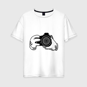 Женская футболка хлопок Oversize с принтом Фотограф в Екатеринбурге, 100% хлопок | свободный крой, круглый ворот, спущенный рукав, длина до линии бедер
 | swag фотографов | корпораций | профессии | руки | фото | фотограф