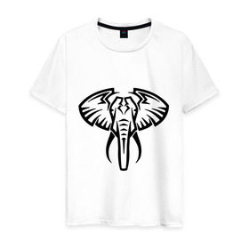 Мужская футболка хлопок с принтом Слон тату в Екатеринбурге, 100% хлопок | прямой крой, круглый вырез горловины, длина до линии бедер, слегка спущенное плечо. | большой слон | голова слона | животные | прикольные картинки | силуэт слона | слон тату | трайбл