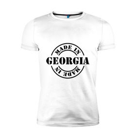 Мужская футболка премиум с принтом Made in Georgia (сделано в Грузии) в Екатеринбурге, 92% хлопок, 8% лайкра | приталенный силуэт, круглый вырез ворота, длина до линии бедра, короткий рукав | made in georgia | грузия | сделано в грузии | туристические