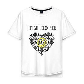 Мужская футболка хлопок Oversize с принтом Шерлок Сердце Im Sherlocked в Екатеринбурге, 100% хлопок | свободный крой, круглый ворот, “спинка” длиннее передней части | smile | кино | мультфильмы и тв | сердце | шерлок | шерлок сердце smile | шерлок холмс