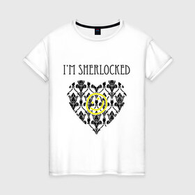 Женская футболка хлопок с принтом Шерлок Сердце I`m Sherlocked в Екатеринбурге, 100% хлопок | прямой крой, круглый вырез горловины, длина до линии бедер, слегка спущенное плечо | smile | кино | мультфильмы и тв | сердце | шерлок | шерлок сердце smile | шерлок холмс
