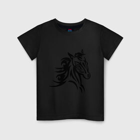 Детская футболка хлопок с принтом Голова лошади в Екатеринбурге, 100% хлопок | круглый вырез горловины, полуприлегающий силуэт, длина до линии бедер | Тематика изображения на принте: голова лошади | животные | конь | лошадка | силуэт лошади