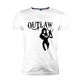 Мужская футболка премиум с принтом Outlaw (вне закона) в Екатеринбурге, 92% хлопок, 8% лайкра | приталенный силуэт, круглый вырез ворота, длина до линии бедра, короткий рукав | outlaw | вне закона | выстрел | девушка | оружие | прикольные картинки