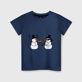 Детская футболка хлопок с принтом Снеговик грабитель в Екатеринбурге, 100% хлопок | круглый вырез горловины, полуприлегающий силуэт, длина до линии бедер | идеи подарков | с новым годом | снеговик грабитель | снеговики | снеговики бандиты | фен