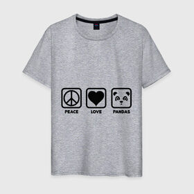 Мужская футболка хлопок с принтом Peace Love Pandas (Мир, Любовь, Панды) в Екатеринбурге, 100% хлопок | прямой крой, круглый вырез горловины, длина до линии бедер, слегка спущенное плечо. | peace love pandas | животные | любовь | мир | панды | прикольные картинки