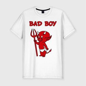 Мужская футболка премиум с принтом bad boy в Екатеринбурге, 92% хлопок, 8% лайкра | приталенный силуэт, круглый вырез ворота, длина до линии бедра, короткий рукав | b boy | bad | boy | парень | прикольные картинки | черт | чертик