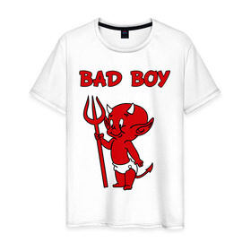 Мужская футболка хлопок с принтом bad boy в Екатеринбурге, 100% хлопок | прямой крой, круглый вырез горловины, длина до линии бедер, слегка спущенное плечо. | b boy | bad | boy | парень | прикольные картинки | черт | чертик