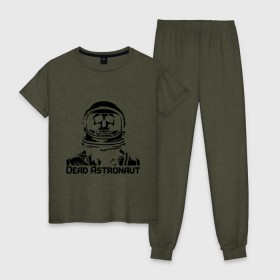 Женская пижама хлопок с принтом Dead Astronaut (мертвый астронавт) в Екатеринбурге, 100% хлопок | брюки и футболка прямого кроя, без карманов, на брюках мягкая резинка на поясе и по низу штанин | dead astronaut | dead astronaut (мертвый астронавт) | кости | мертвый астронавт | череп | черепок