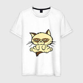 Мужская футболка хлопок с принтом Недовольный кот в Екатеринбурге, 100% хлопок | прямой крой, круглый вырез горловины, длина до линии бедер, слегка спущенное плечо. | девушкам | кот | котик | милые создания | недовольный кот