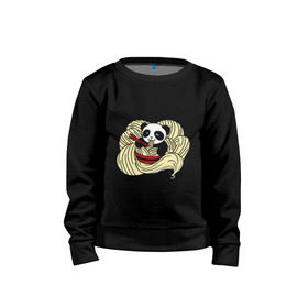 Детский свитшот хлопок с принтом панда ест лапшу в Екатеринбурге, 100% хлопок | круглый вырез горловины, эластичные манжеты, пояс и воротник | Тематика изображения на принте: панда